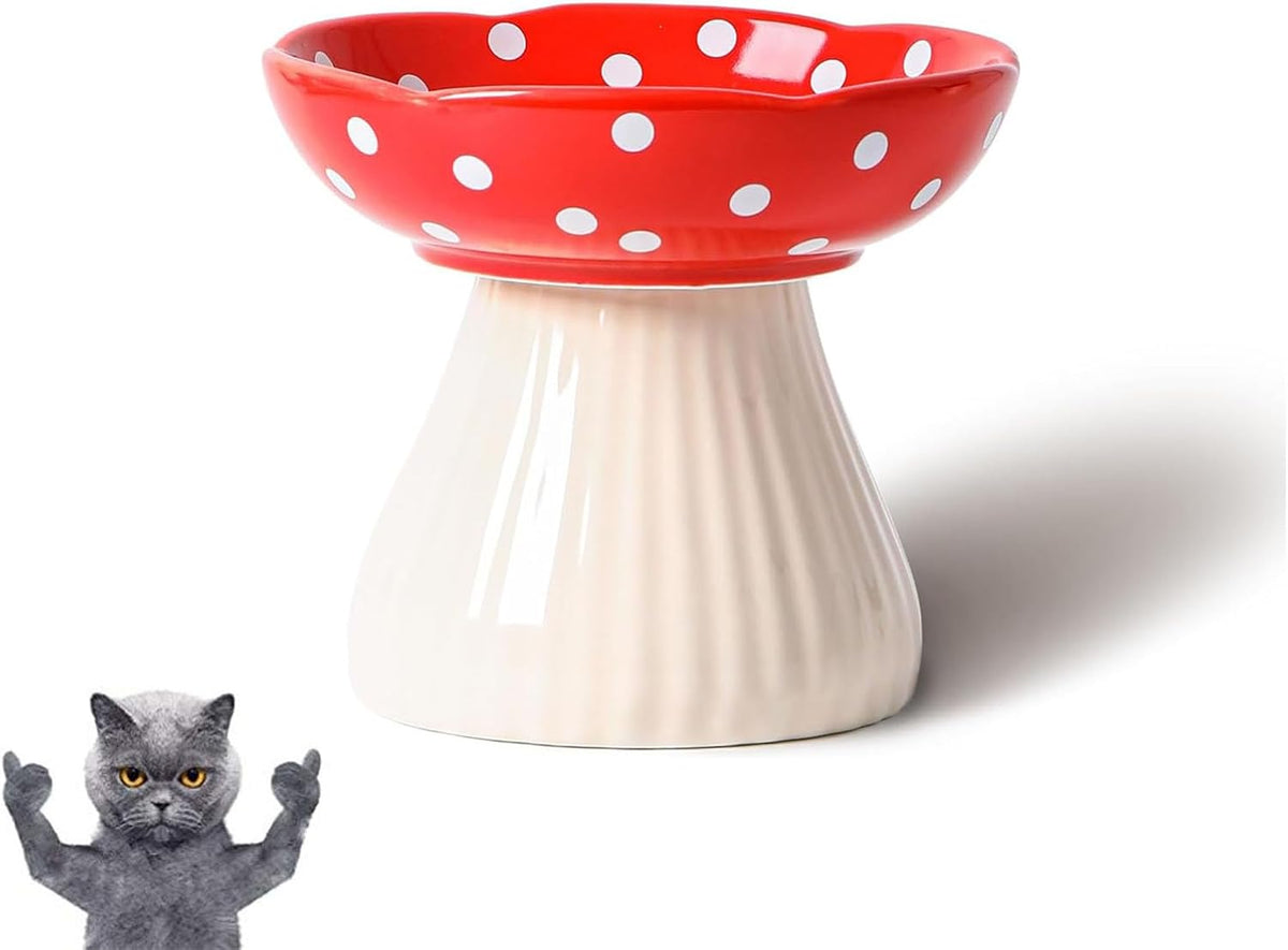 Mushroom Cat Bowl, Whisker Fatigue Cat Bowl, Cute Cat Bowls - Red