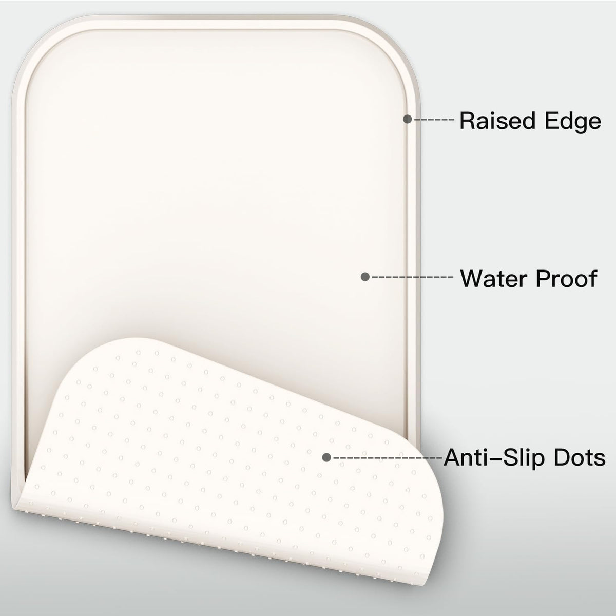 Feedoo Pet Feeding Mat [Warped Resistant Raised Edge] - 23.5"L x 13.5"W / Sand White - image 3
