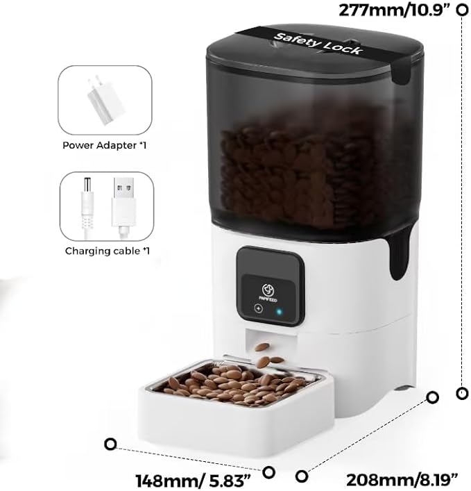 PAPIFEED Smart Automatic Cat Feeders: WiFi Pet Feeder with APP Control for Remote Feeding, Detachable for Easy Clean, Automatic Cat Food Dispenser with Alexa,1-10 Meals Per Day for Dog (6L/25Cup)