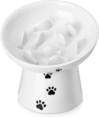 Y YHY Slow Feeder Cat Bowl, Ceramic Cat Slow Feeder Bowl - White