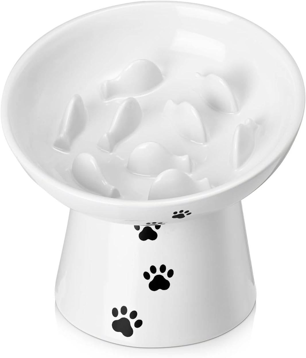 Y YHY Slow Feeder Cat Bowl, Ceramic Cat Slow Feeder Bowl - White