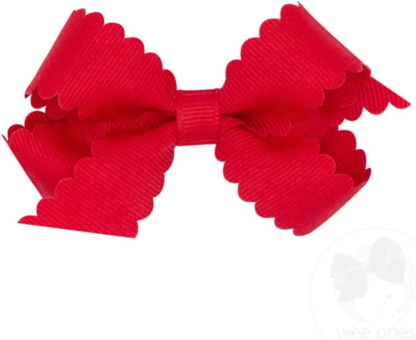 Wee Ones medium smoke blue girls grosgrain hair bow with scalloped edges and no slip clip - view 7