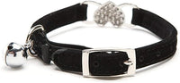 CHUKCHI Pink Soft Velvet Safe Cat Adjustable Collar with Crystal Heart Charm and Bells 8-11 Inches(Black+Red)