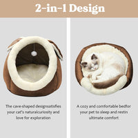 Cat Beds for Indoor Cats-Rabbit-Shaped Cat Cave Bed with Hanging Toy - Rabbite Brown / Rabbite / L - image 4