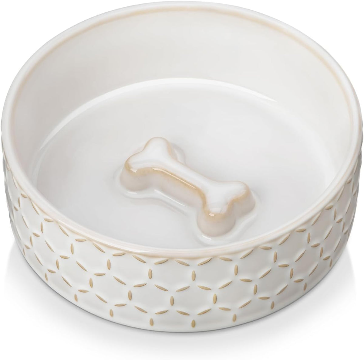 MALACASA Dog Bowl Set, Ceramic Bowls with Walnut Wood Stand - Honeycomb / 2 Cups