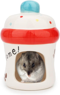 Hypeety Ceramic Hamster Hideout Decor Cool Bed Bath House - White/Bottle