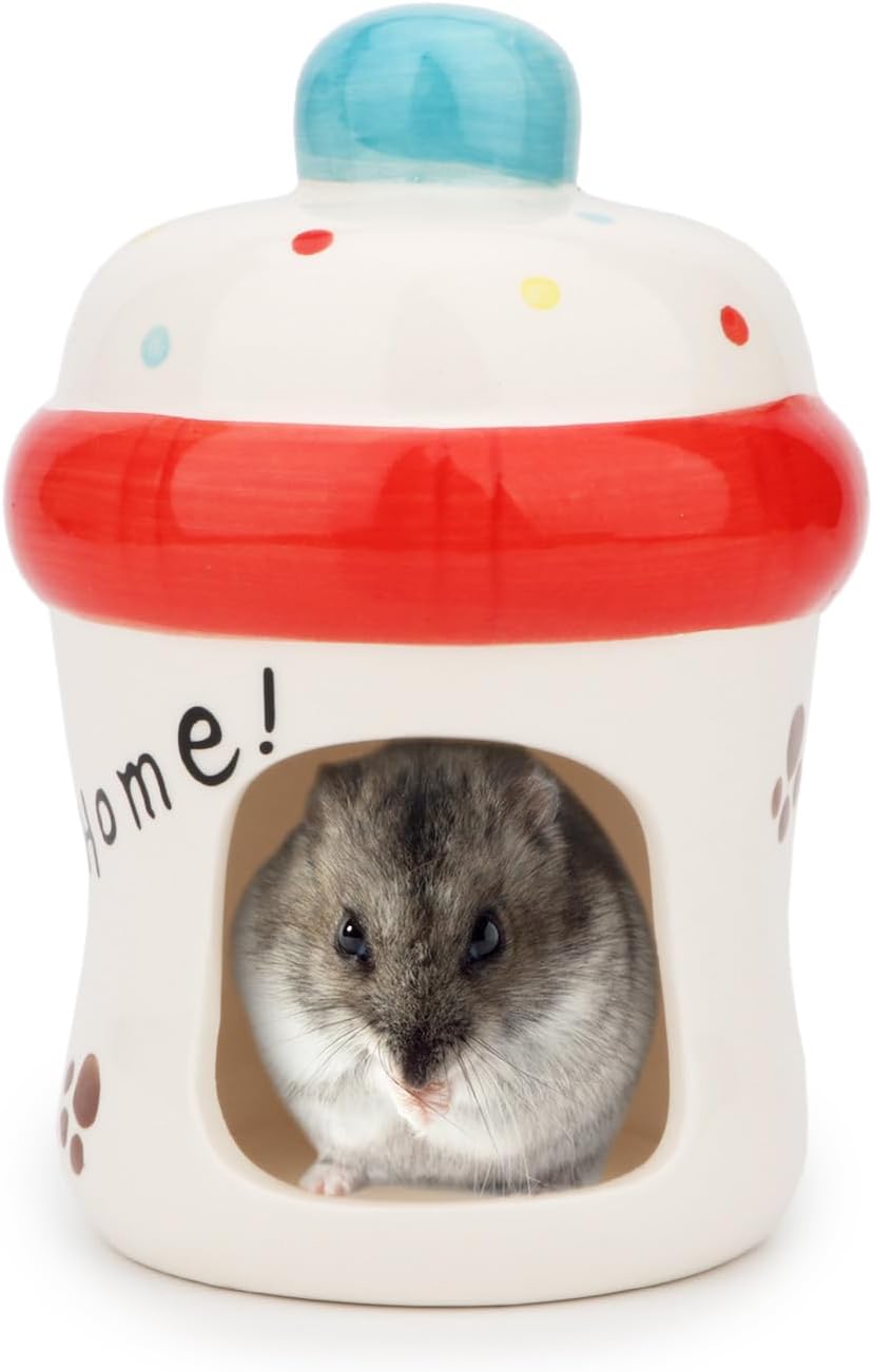 Hypeety Ceramic Hamster Hideout Decor Cool Bed Bath House - White/Bottle