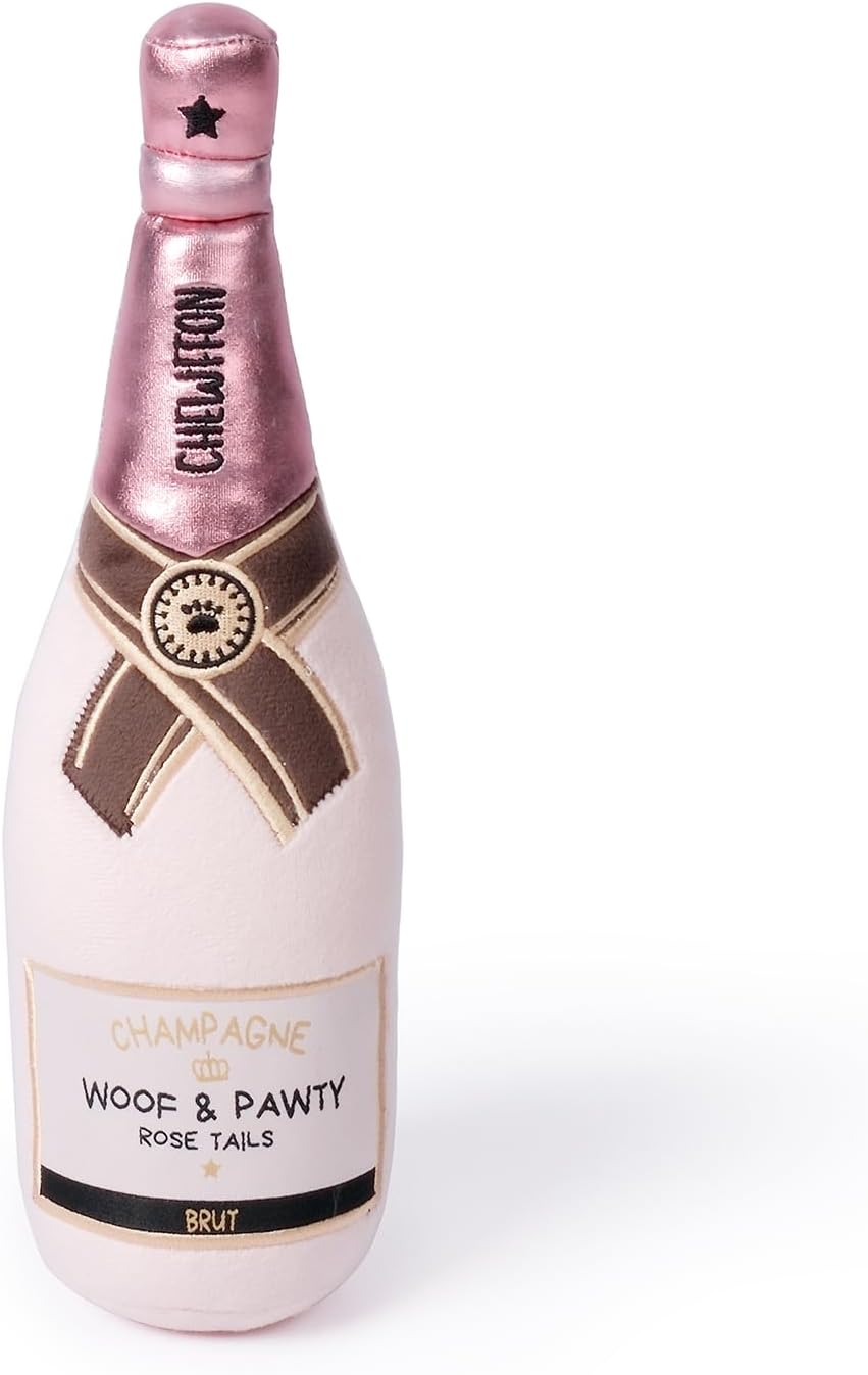CHEWFFON Dog Toy, Interactive Champagne Shape Squeaky Toy for Boredom – Essentials for Dogs - Pink Champagne Bottle