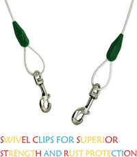 Petest 15ft Reflective Tie-Out Cable for Medium Dogs Up to 60 Pounds DarkGreen & Silver