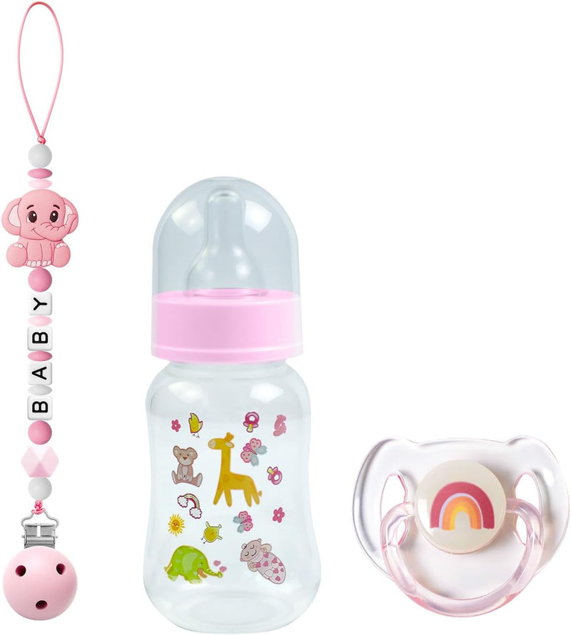 SCOM Reborn Baby Dolls Accessories Set - Pink / Elephant Pacifier Clip+Transparent Pacifier