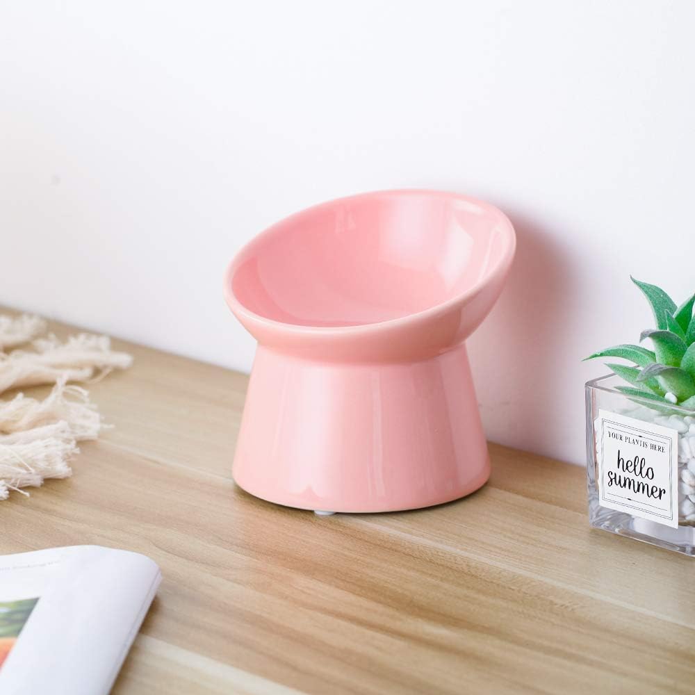 Elevated Cat Bowls, 15° Tilted Ceramic Cat Food Bowl - Pink / Small - image 4