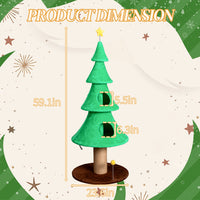 59in Large Tall Christmas Tree Cat Tower With 2 Cat Condos & Scratching Post, Soft Fleece Cat Tree With Teaser Toy & Stu