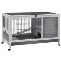 PawHut Indoor Rabbit Enclosure, Wooden Elevated Cage Habitat With Enclosed Run With Wheels - Ideal For Rabbits And Guine