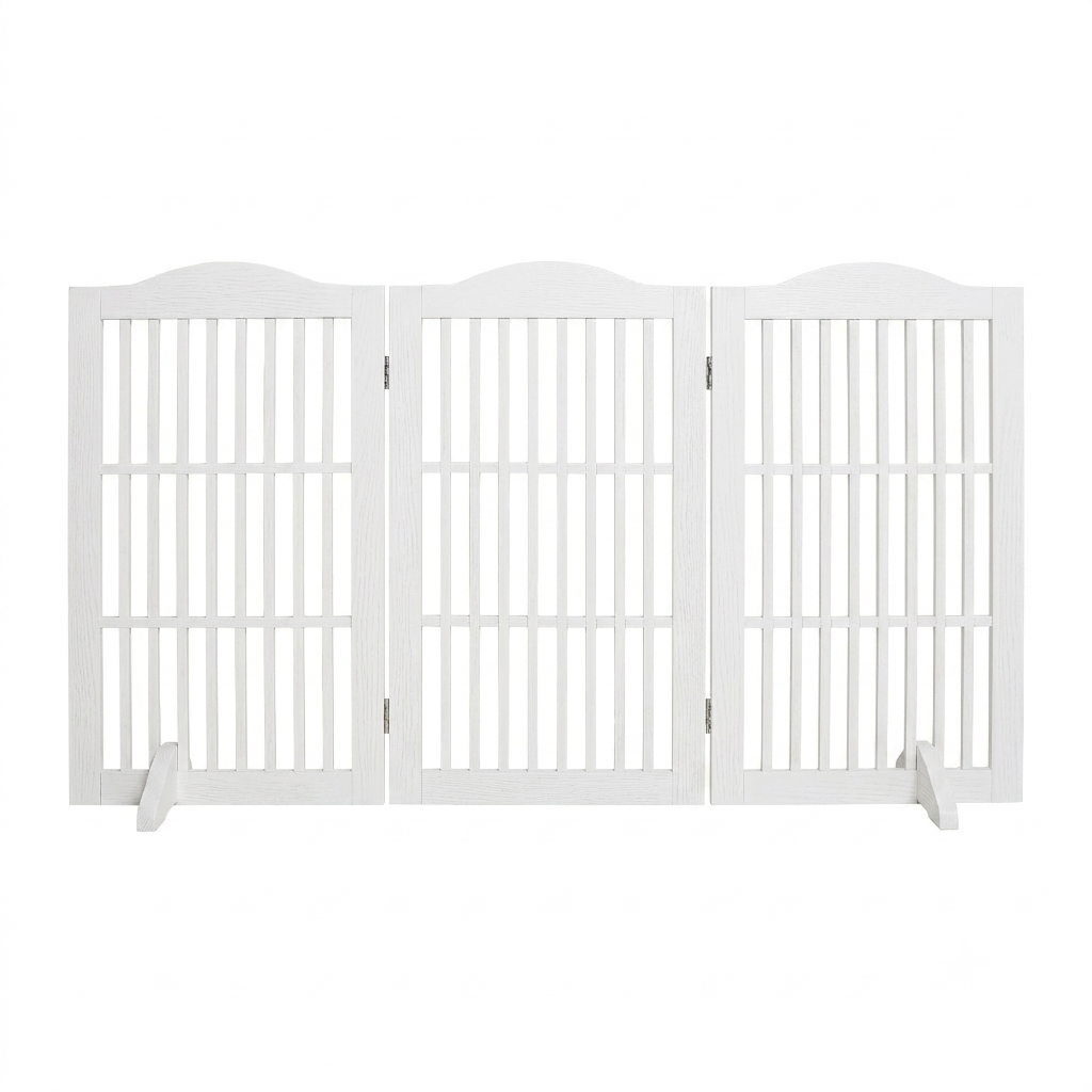 Wooden Freestanding Foldable Pet Gate for Dogs, 30 inch 3 Panels Step Over Fence, Dog Gate for The House, Doorway