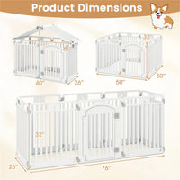 8-Panel HDPE Pet Fence (White) - Multiple Configurations (Octagon/Square/House), 50"x50"x32" Square Size, Lockable Door