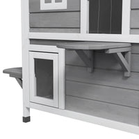 2-story Cat House Outdoor, Weatherproof Wooden Cat Enclosure for Feral Cats with Escape Door, Openable Roof, Jumping Pla