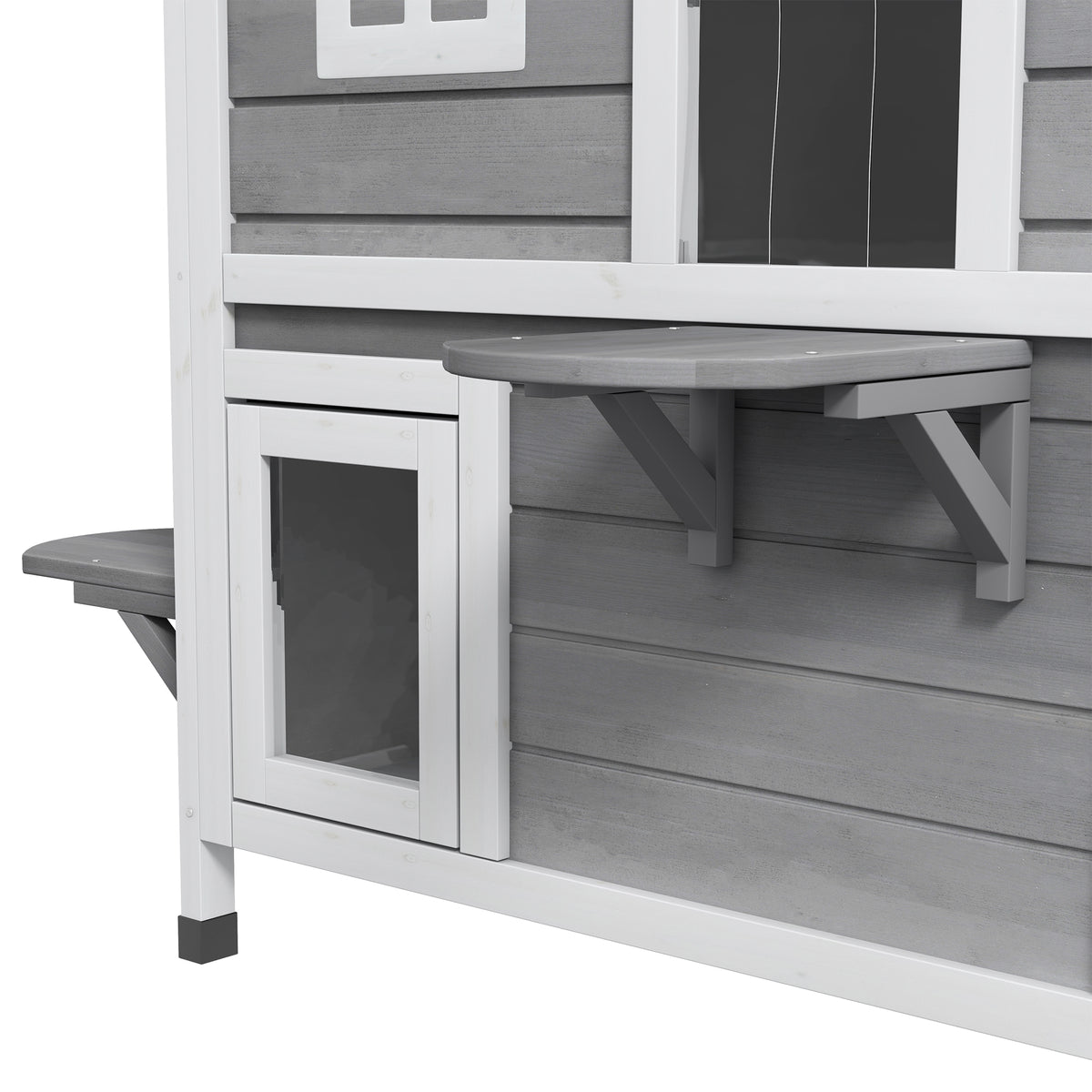 2-story Cat House Outdoor, Weatherproof Wooden Cat Enclosure for Feral Cats with Escape Door, Openable Roof, Jumping Pla