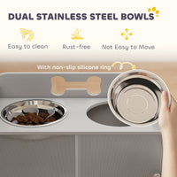 Elevated Dog Bowls with Storage, Raised Dog Bowl Stand with 2 Stainless Steel Bowl for Large Dogs, Gray