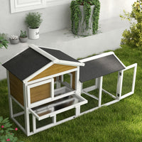 58" Wooden Rabbit Hutch with Run, Removable Tray, Asphalt Roof, Lockable Doors and Ramp, Nature Wood
