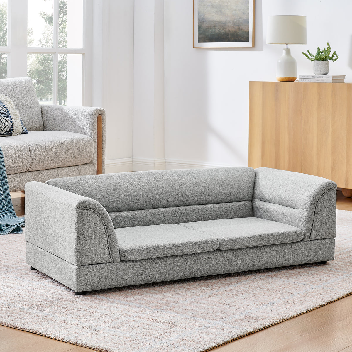 Oversized Pet Sofa, Curved Armrest Rectangular Dog Sofa, Linen Fabric Comfort Pet Couch for Large & Oversized Dogs-LIGHT