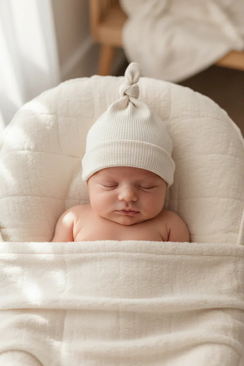 Cream Waffle Knit Newborn Baby Knot Hat - BIG FRENCHIES