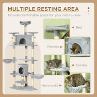 79" Cat Tree Multi-Level with Two Condos, Kitty Tower with Scratching Posts, Two Hammocks, Perches, Interactive Toys, Da