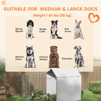 Galvanized Chain Link Large Outdoor Dog Kennel with Waterproof & UV-Resistant Cover, for M&L Dogs, 13.1 x 7.5 x 7.5