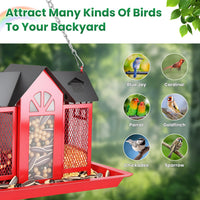 1Pc Metal Hanging Bird Feeder House Classic Barn Bird Feeder House Iron Hanging Outdoor Feeder With Visible Window And L
