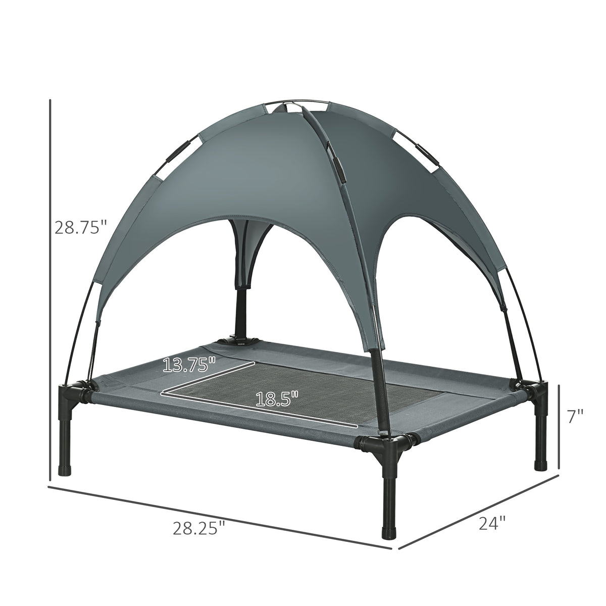Elevated Dog Bed with Removable Canopy, Outdoor Dog Cot with UV Protection Canopy Shade, 30 inch Pet Bed for Camping, Gr