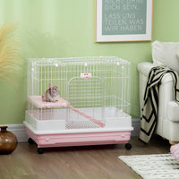 2-Level Small Animal Cage Rabbit Hutch with Wheels, Removable Tray, Platform and Ramp for Bunny, Chinchillas, Ferret, Pi