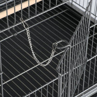 52''H Metal Rolling Bird Cage with 3 Perches & 4 Feeders & Extra Storage Shelf, Black - BIG FRENCHIES