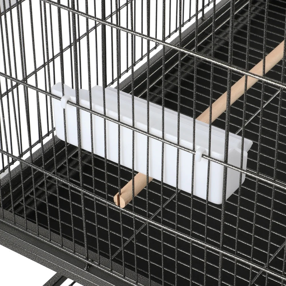 52''H Metal Rolling Bird Cage with 3 Perches & 4 Feeders & Extra Storage Shelf, Black - BIG FRENCHIES