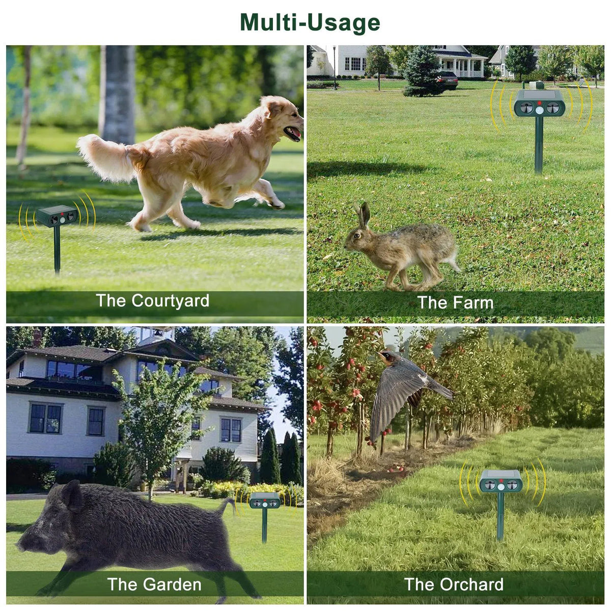 Ultrasonic Animal Repeller Solar Powered Motion Sensor Repellent IPX4 Waterproof Outdoor For Farm Garden Yard Repelling 