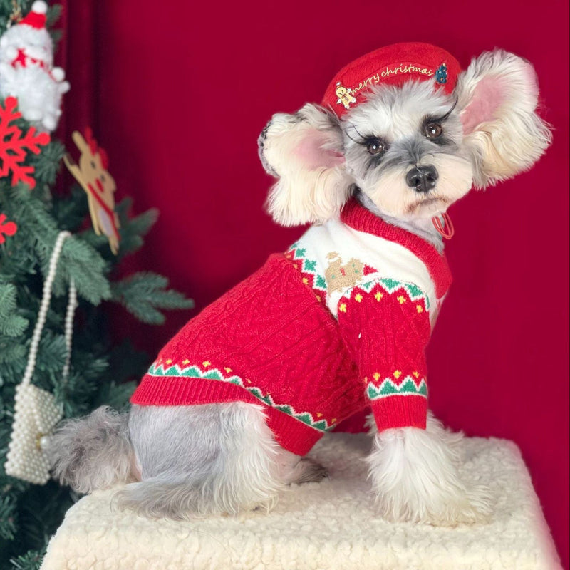 Christmas Dog Sweater  Cozy Knitted Holiday Pet Jumper Pullover with Gingerbread Design Warm Winter Apparel-Pet Apparel-BIG FRENCHIES-Jane's Pet Boutique