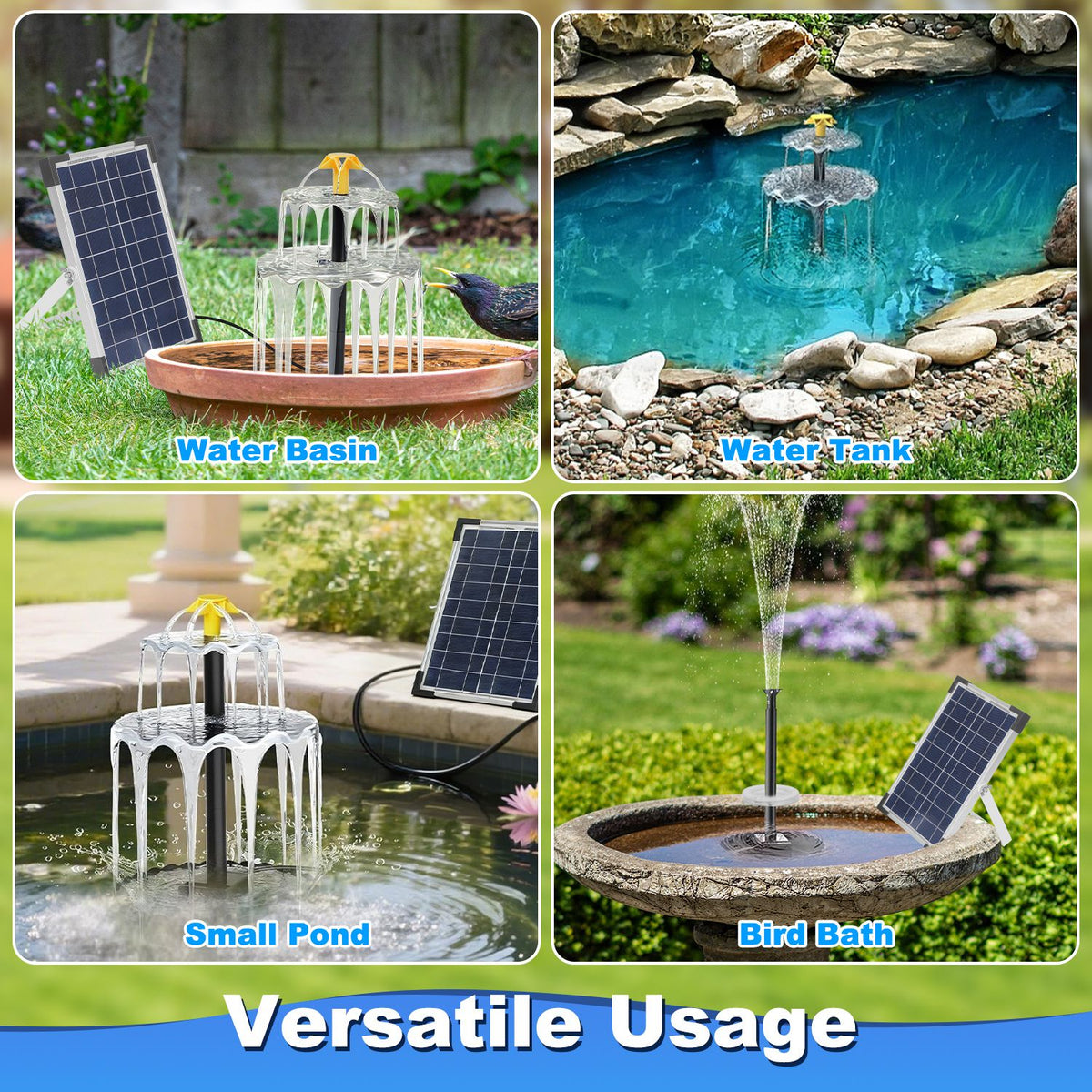 1Pc 3Tier Solar Bird Bath Fountain Solar Powered Water Fountain Waterfall Feature With Colorful Light 3 Nozzles 6W Solar