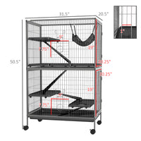 50" H Rolling Small Animal Cage with Hammock, Ferret Cage, Chinchilla Cage, Pet Habitat with 4 Doors, Removable Tray