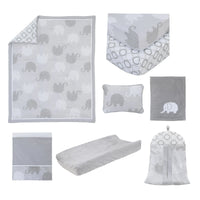 NoJo Dreamer Gray Elephant 8-Piece Nursery Crib Bedding Set - BIG FRENCHIES