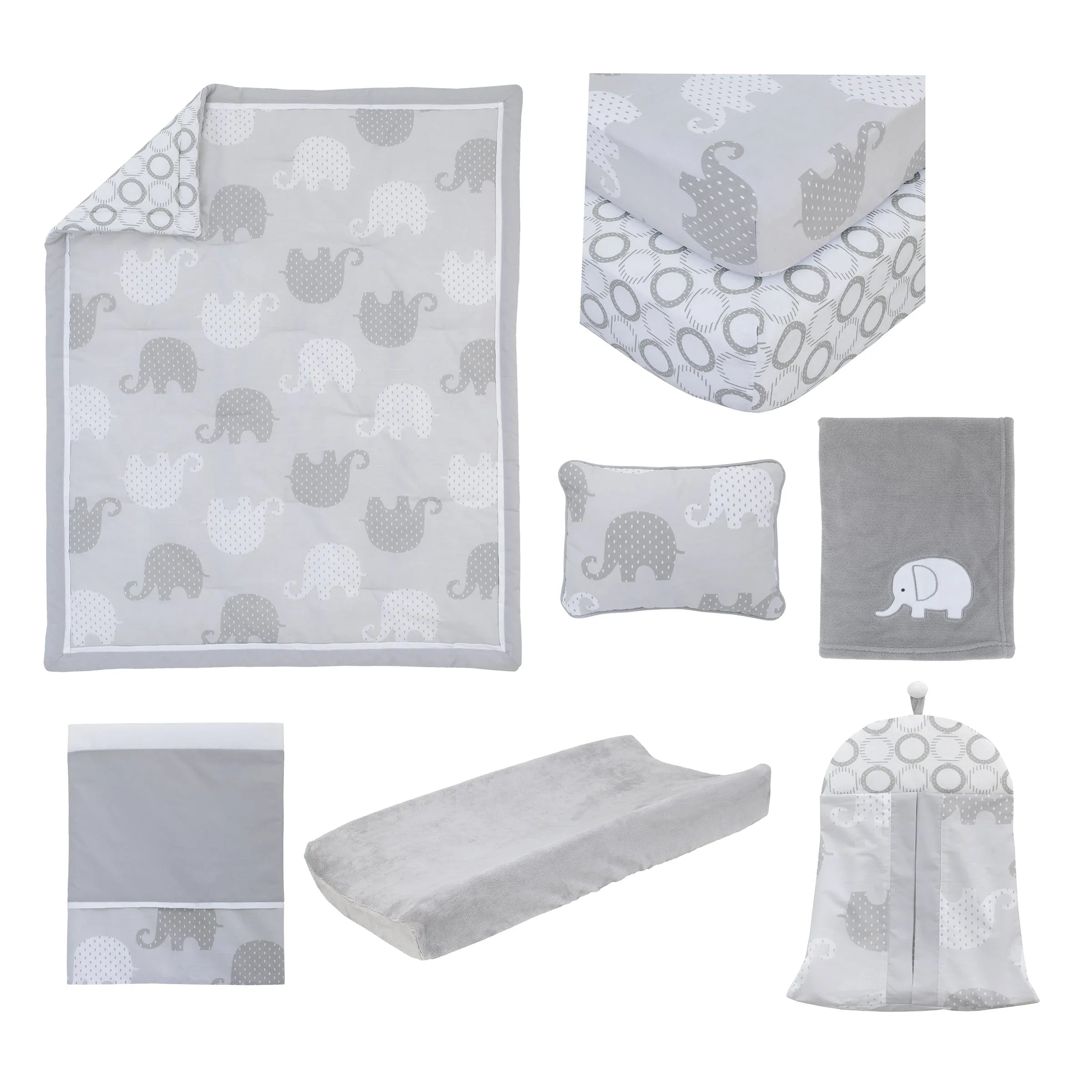 NoJo Dreamer Gray Elephant 8-Piece Nursery Crib Bedding Set - BIG FRENCHIES