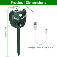 5Setting Outdoor Ultrasonic Deterrent Unit, Solar and Micro USB Dual Charging, PIR Motion Detection, IP44 ABS Constructi