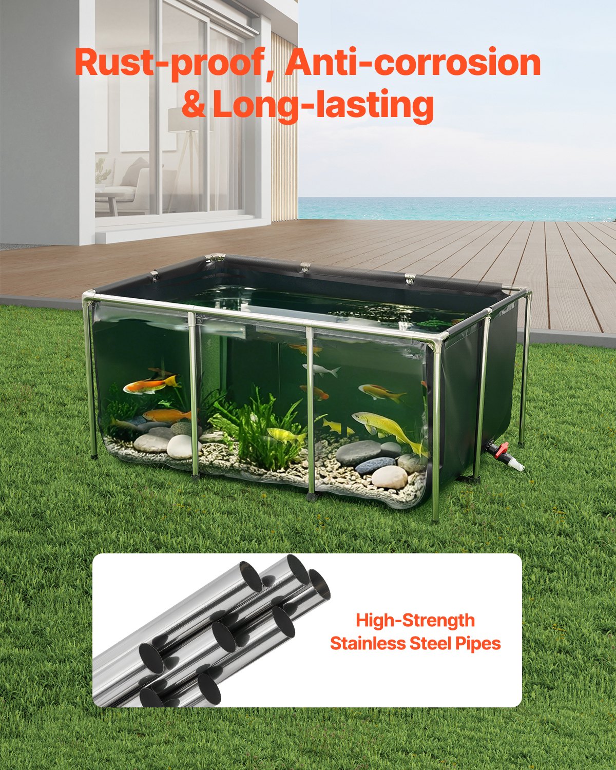 Canvas Fish Pond Above Ground Koi Tank 270 Gal With Clear Viewing Panel
