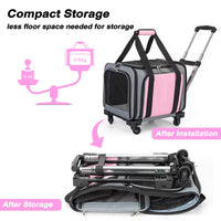 Pink Expandable Rolling Pet Carrier with Detachable Wheelbase – Airline Approved Soft-Sided Travel Bag for Dogs & Cats Under 25 lbs
