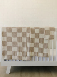 Taupe Checkered Plush Blanket - BIG FRENCHIES