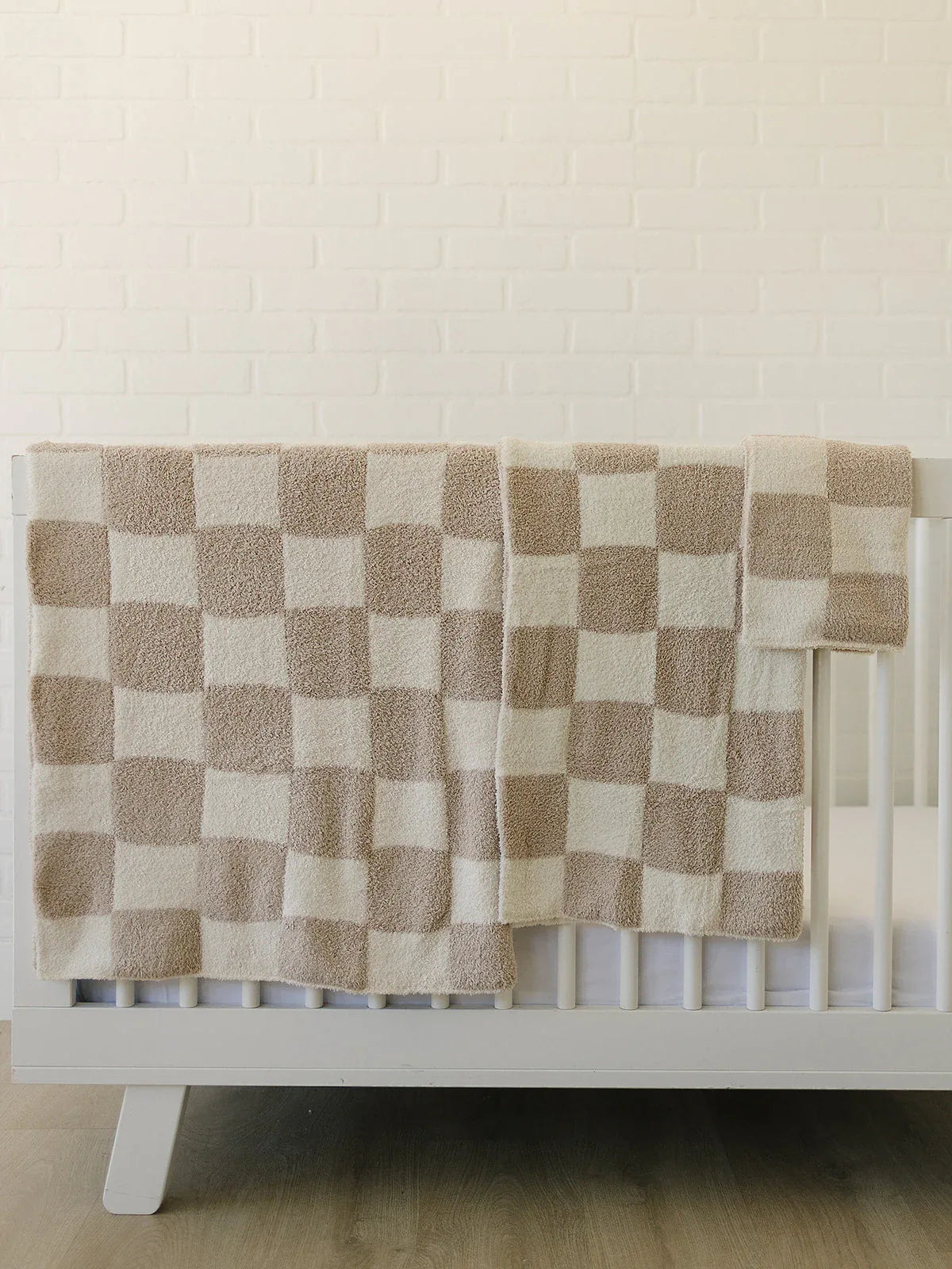 Taupe Checkered Plush Blanket - BIG FRENCHIES