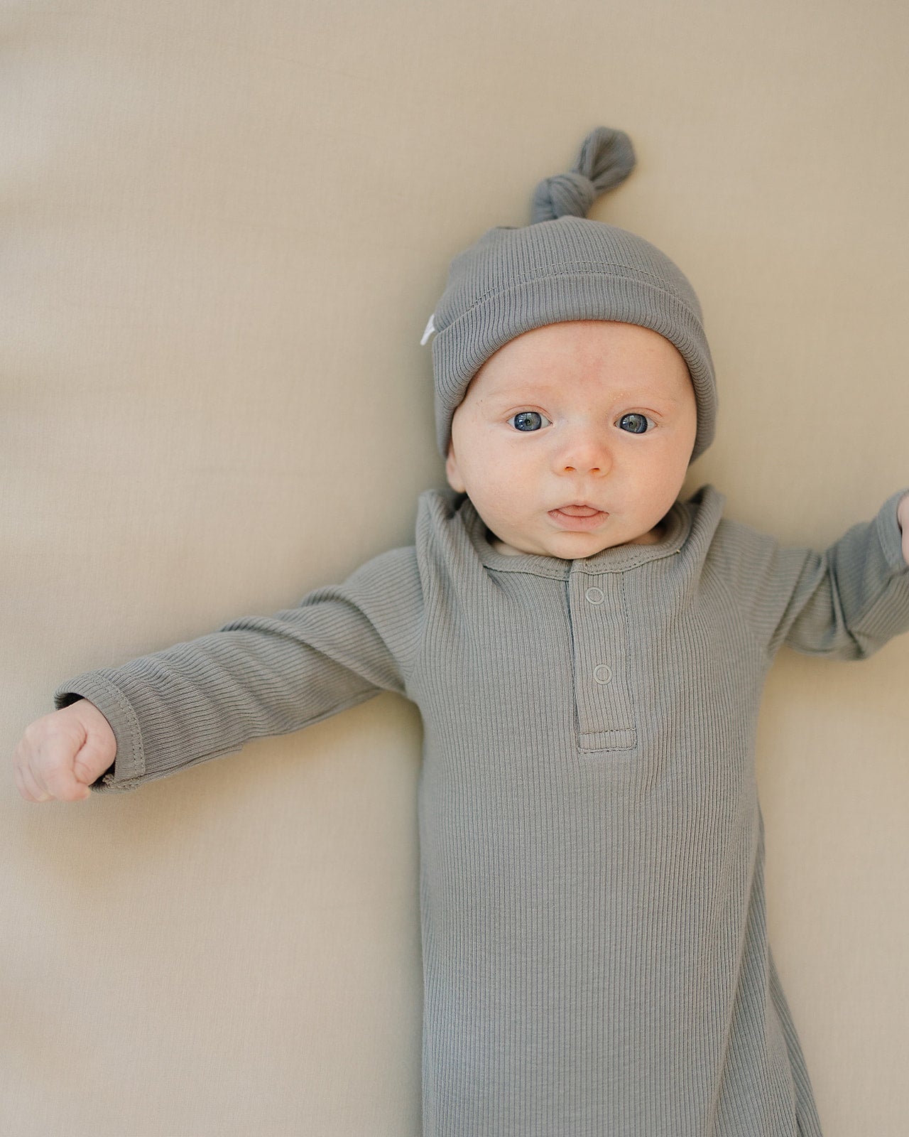 Grey Organic Ribbed Newborn Knot Hat - BIG FRENCHIES