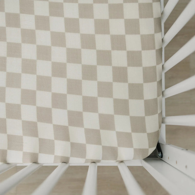 Taupe Checkered Muslin Crib Sheet - BIG FRENCHIES