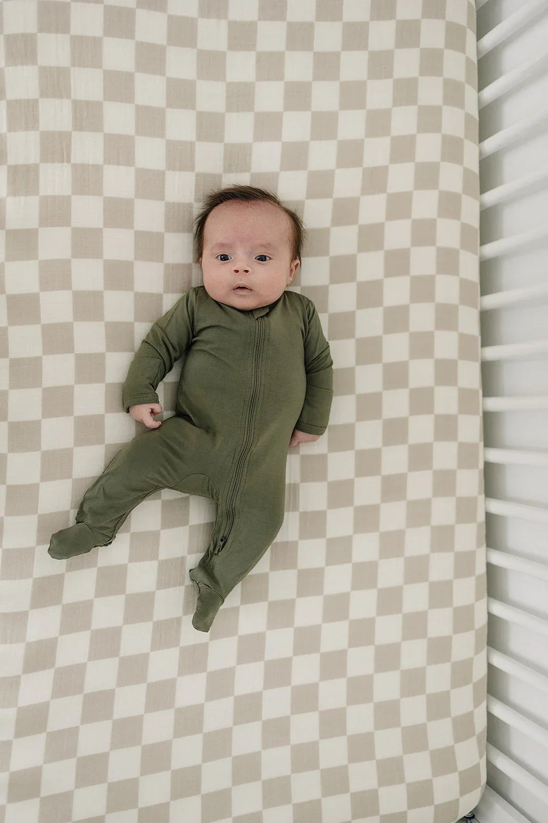 Taupe Checkered Muslin Crib Sheet - BIG FRENCHIES