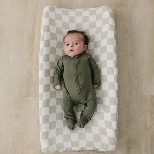 Taupe Checkered Muslin Changing Pad Cover - BIG FRENCHIES