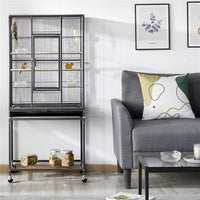 53.7'' H Rolling Bird Cage W/ Stand for Conures Parakeets Cockatiels,Black - BIG FRENCHIES