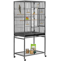 53.7'' H Rolling Bird Cage W/ Stand for Conures Parakeets Cockatiels,Black - BIG FRENCHIES