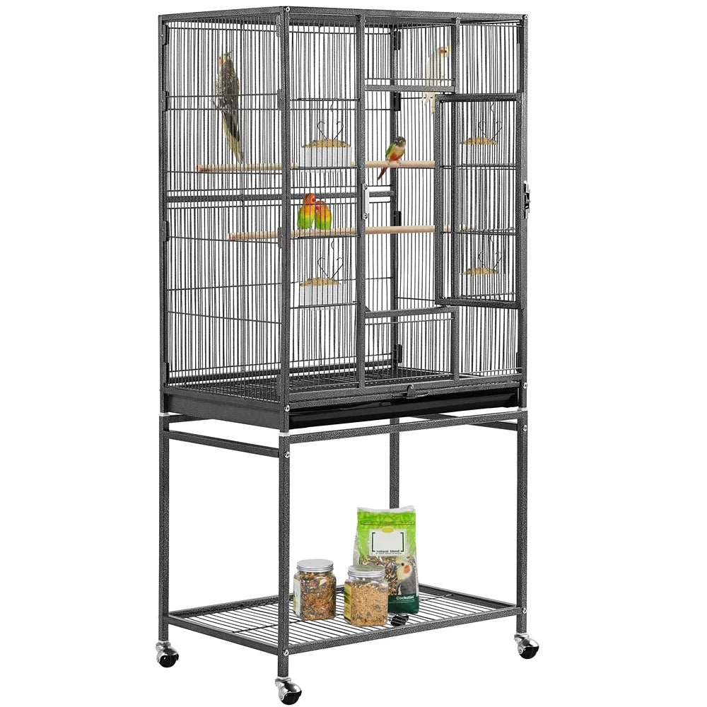 53.7'' H Rolling Bird Cage W/ Stand for Conures Parakeets Cockatiels,Black - BIG FRENCHIES